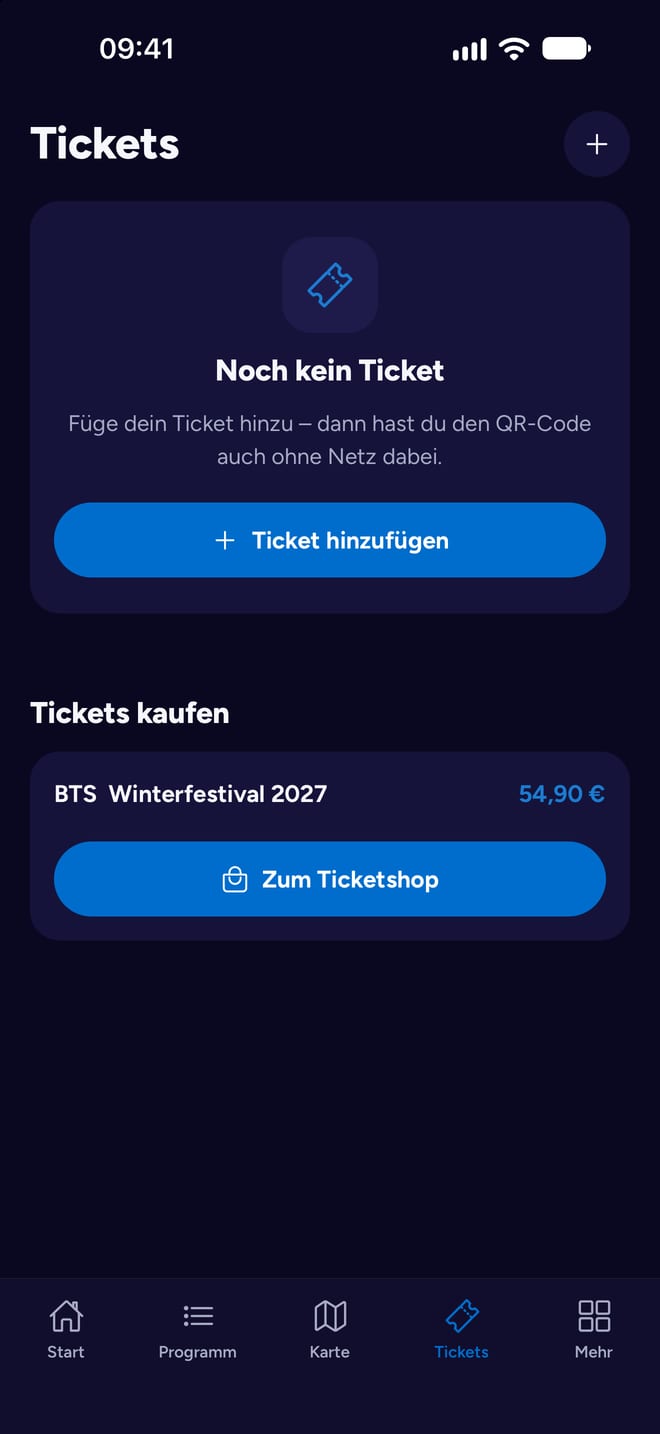 Ticketbereich mit Ticket hinzufügen und Ticketshop